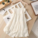 Spaghetti Strap Dresses Women French Style Backless Hotsweet Mini Casual Holiday Summer Female Temperament Ruffles