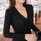 Zingj Shot Autumn And Winter New Low-Cut Tight Sexy Sweater Women's Thread Cross Deep V Neck Sweater