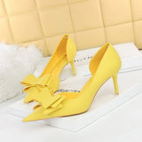Zingj Korean Version Pedicure Slim And Sweet Women's Shoes Thin Heel High Heel Shallow Tip Side Hollow Bow Single