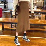 Skirts Women Knitting Straight Midi Korean Style Elegant Hot Sale Chic Mujer Faldas Popular Spring Autumn Warm Female