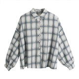 Checkered Puff Sleeve Button BlouseOutfit
