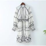 Women Elegant Ink Style Print Midi Dress With Belt Lantern Long Sleeve O-neck Dresses 2024 Chic Lady Casual Vacation