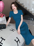 Zingj Style Design Short-Sleeved Knitted Dress For Women In Summer, A New High-End Dress With Thin Waist And