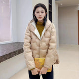 Autumn And Winter New Fashion Pressure Glue In The Thin Down Jacket Female Hood Short Fashion Warm Winter Dress Coat Tide-Outfit