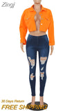 Streetwear Denim Cropped Jacket Female Gothic Button Ripped Cowboy Bomber Coat Harajuku Vintage SolidLong Sleeve