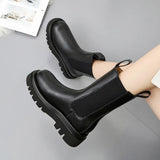 Zingj The Fall And Winter Of 2023, The British Wind Round-Headed Square Heel Thick Platform Chelsea Boots, Women's Leather Boots Ankle Boots-Outfit