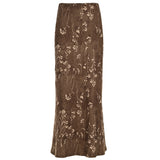 Zingj Chinese Style Retro Flower Print Open Fork Fishtail Skirt Female Temperament Cold Feeling High Waist Versatile Show Thin