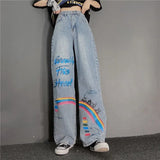graffiti Vintage Jeans Women's loose couple pants 2022 street style Harajuku punk jeans women's street high waist