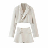 New Blogger Lapel Slimming Short Suit Jacket + High Waist Short Skirt