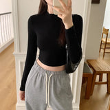 And Slim Long-Sleeved T-Shirt Women's Early Autumn New Style Solid Color Underneath T-Shirt Short Style