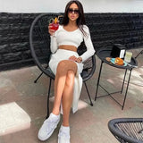 2022 Spring Autumn Knitted Sexy Women Dress Sets Casual Fashion Women's Suit With Long Sleeve Pullover Top &amp; Split
