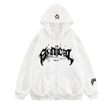 New Retro Zipper Sweater Gothic Letter Star Hoodie Trendy Men's Casual Outer