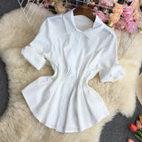 Zingj Clear Color Lapel Tightened Long-Sleeved