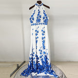 Spring And Summer New Star Fashion Printing Leisure Holiday Dress Hanging Neck Long