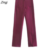 Women Fashion Front Welt Pockets Seam Detail Pants Vintage High Waist Zipper Fly Female Ankle Trousers Mujer