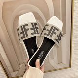 Zingj Women's Slippers With Square Head Of Water Drill Wear Large-Size Flat-Soled Women's Shoes Of 2023 Spring And Summer.