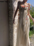 Flower Bohemian Beach Long Dresses Summer Chic Spaghetti Straps Princess Fairy Vestidos Women Elegant Mesh Party