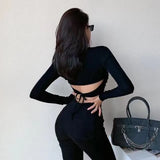 Sleeve T-shirts Women Sexy Fashion Bandage Slim Trendy All-match Korean Style Leisure Summer Clothing Street Wear Fit