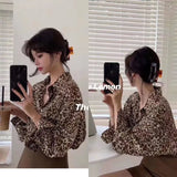 New Spring 2023 Women's Clothing Leopard Print Shirt for Women Street Style Long Sleeve Top Boho Chiffon Blouse for