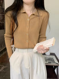 Zingj New Polo Collar Button Thread Knitted Sweater Chic French Retro Inner Long-Sleeved