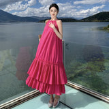 Zingj Summer New Women's French Design Sense Pure To Fold Layer Hollow Seaside Beach Holiday