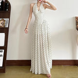 Spring And Summer New Women's Dress French Sister Bo Dot Hanging Neck Dress Women's High Sense V To Receive The Waist Big