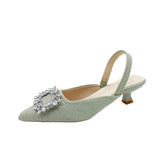 Zingj Sandals Women's 2024 New Summer Water Drill Square Buckle Fairy Style Air-Style Thin-Heeled High-Heeled Pointed Single
