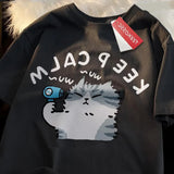 Keep Calm Cat Hair Dryer Print T-shirtOutfit