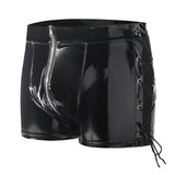 Zingj Men's PVC Mirror Bright Leather Boxer Shorts Sexy Zipper Open File Lederderers Size