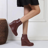 And Winter Slope And Thick Bottom High Heel Tip Fashion Rubber Boots Black