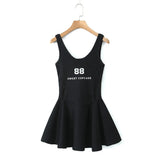 Spring Style Lace U-Collar Digital Printing Sports Style Slim Dress Short