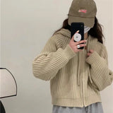 Zingj Version Lazy Wind Pit Zipper Hooded Cardigan Female Fashion Short Gentle Wind Soft Waxy Sweater Coat