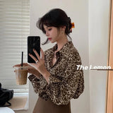 New Spring 2023 Women's Clothing Leopard Print Shirt for Women Street Style Long Sleeve Top Boho Chiffon Blouse for