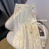 Jacquard Straight Trousers 2023 Summer New Chinese-Style High-Waist Satin Buckle Casual Wide-Leg