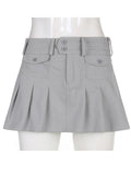 Pleated Mini Denim Skirt Women High Waist A Line Brown Micro Skirt Femme Girls Hot Jeans Skirts Grunge Bottom