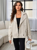 Zingj New Autumn Wear Wash PU Leather Lapel Loose Large Version Leather Coat
