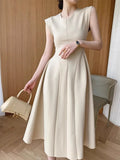 Summer Women One Piece Fashion Elegant Sleeveless Dress Office Lady Casual Solid Midi Dresses Female Clothes