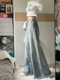 Women Jeans Denim Trousers Washed Retro Vintage Mopping Irregular Fashion Pocket Wide Leg Leisure Street Kpop Y2k