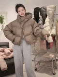Hooded Short Down Jacket Female 2024 Winter Fashion Loose Small Man Thick White Duck Down Bread Coat Tide-Outfit