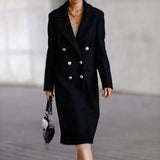 Women Solid Long Sleeve Woolen Cardigan Tops Fall Winter Lady Lapel V-neck Straight Long Coat Outwear Fashion Button-up
