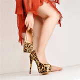 Onlymaker Women's Platform 16CM Thin Heels Pumps Fashion Leopard Round Toe Shoes Sexy Party wedding Stiletto Plus Size