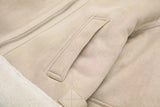 Beige Fur Lining Turn-Down Collar Biker Jacket- Outfit
