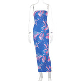 Zingj Summer New Fashion Casual Sexy Slim Print Wrapped Chest Slit Dress Women's