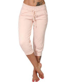 Women's Seven-Cent Pants, Leisure, Slim, High-Waisted Rope Pocket, Sports Pants, Fitness Training, Running Casual