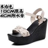 Heel Thick-Soled Sandals Women Summer With A Word With Water Drill Weaving Mother Sandals Soft-Soled Pine Cake Beach
