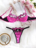 Pink Satin Lace Patchwork Lingerie Set- Outfit
