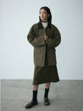 [He] Autumn New Casual Lapel Collar Bump Color Collar Herringbone Versatile Wool Long Coat H7378-Outfit