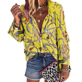 New Design Plus Size Women Blouse V-neck Long Sleeve Chains Print Loose casual Shirts Womens Tops And