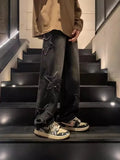 Street Jeans Men's Star Embroidery Design Straight Trousers Chao Brand Ins Loose Wide-Leg