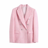 Spring Plaid Textured Double-Breasted Suit Coat Textured Mini Skirt